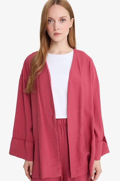 DeFacto Relax Fit V-Neck Crinkle Fabric Long Sleeve Tesetür Tunic E7983Ax25Sm