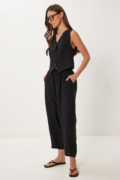 Lovelyİstanbul Crinkle Vest Baggy Trousers Set Black Lrv0109