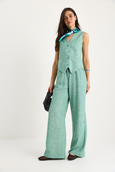 Bianco Lucci Women's High Waist Pants Vest Lined Bottom-Top Set 9257 60281047