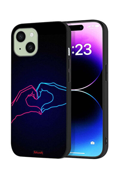 Tolwak Apple iPhone 15 Protective Case Cover Touching Hand Making Heart