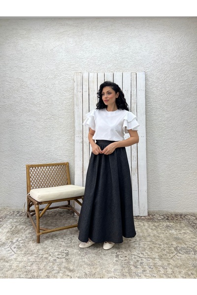 KÜÇÜĞÜM BUTİK Koyu Mavi Kloş Kot Etek