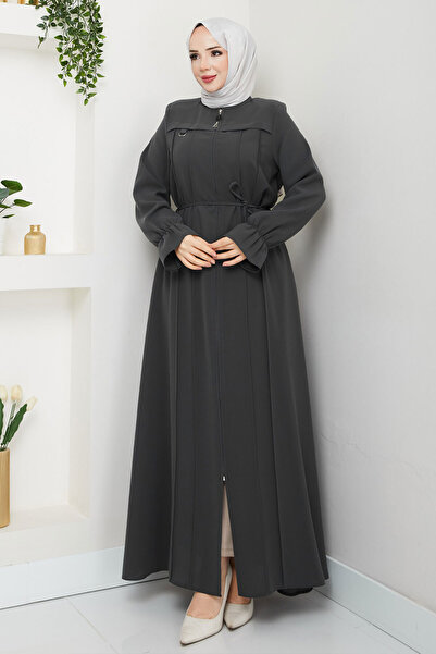 Tesettür Dünyası Stripe Detailed Hijab Ferace Tsd250199 Anthracite