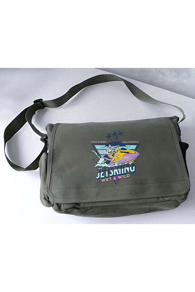 DEEFWEAR Khaki San Diego California Jetskiing Printed School, Course, Dershane Messenger Bag