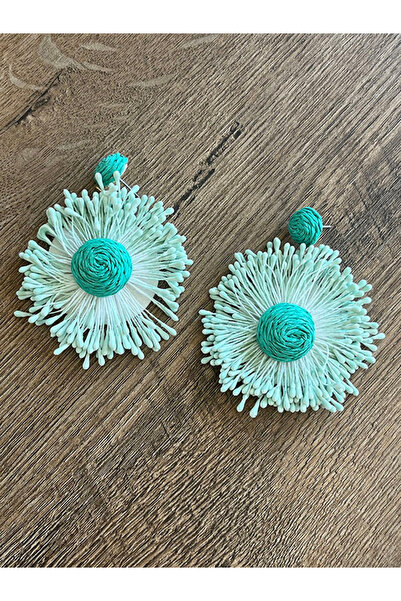 Büyük Hanım Çiçekk Model Beach Style Handmade Raffia Earrings