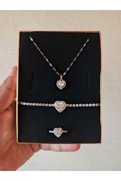 JUPİTER HOME Çelik Bileklik Kolye Ve Yüzük Setti Arkadaşa 14 Şubat Sevgililer Dogum Günü Hediyiyesi