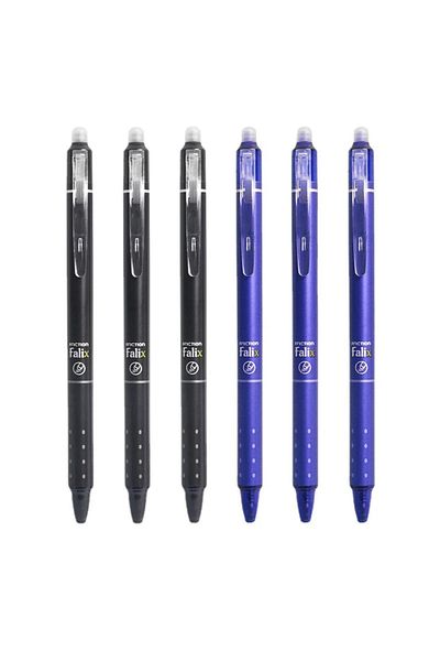Choice 6 x Mixed Pens 0.5mm Retractable Erasable Gel Pens Set with Refills Bullet-tip Black Blue Gel Ink Bu