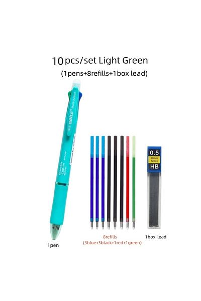 Choice light green set 5 In 1 Multicolor Erasable Gel Pen with 4 Colors Replaceable Pen Refill 1 Automatic