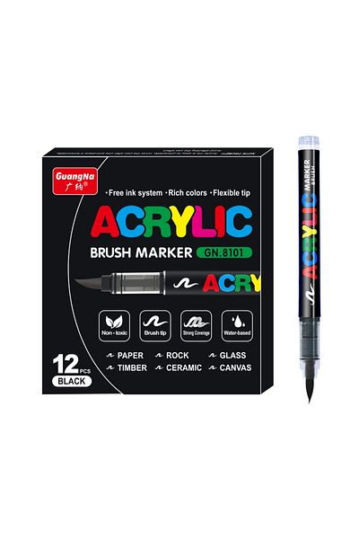 Choice 12 Pcs Black 12/24/30 Colors Acrylic Marker Pens Waterproof Pen Soft brush Nib Student Art For Glass