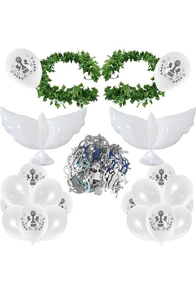 FASBET baptism decoration set, latex/plastic/wood, white/green/blue, 140 pieces