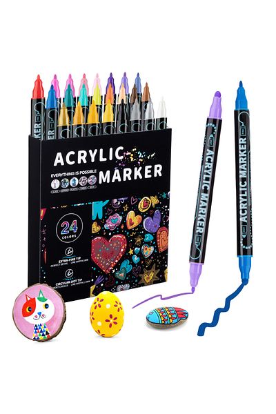 Choice 24 colors 12/24/36/48 Colors Dual Tip Acrylic Paint Pens Markers for Wood Canvas Stone Rock Paintin