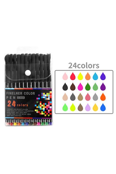 Choice 24colors 1 Box of Colored Hook Pens Hand Account Tracing Pens Art Watercolor Brushes Coloring Painti