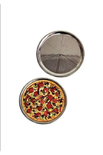 eryahome 2 Pieces Stainless Steel Perforated Pizza Tray Lahmacun Pita Tray 36cm