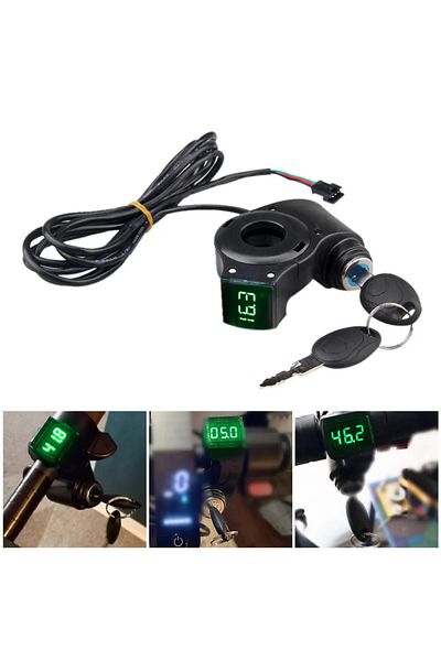 Choice green Electric Bicycle Thumb Throttle Voltmeter Digital Voltage Display Switch Power with Key Lock B