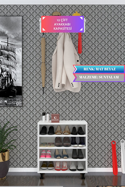 Kenzlife Ayakkabılık Başmak4 Byz 68*060*30 Kapaksız 4 Raflı 12 Çift Ayakkabı Kapasitesi