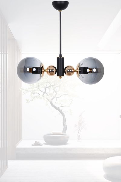 MŞ Aydınlatma Orbic Black Gold 2 Smoked Glass Chandelier