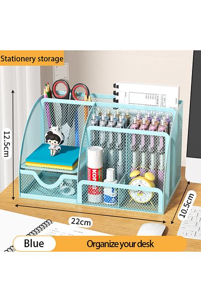 Choice Blue 1PCS Desk Organizer Pen Holder MeshPencil Holder Large capacity MetalDesktop Storage Box for Of