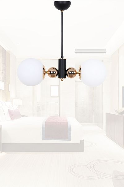 MŞ Aydınlatma Orbic Black Gold 2 White Glass Chandelier