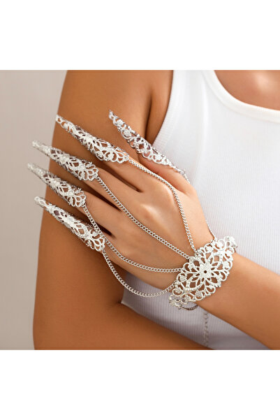 Choice أساور فضية اللون بتصميم إبداعي مبالغ فيه على شكل سلسلة أصابع هندية للن...