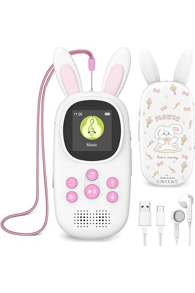 Choice 32GB Pink 32GB Music MP3 Player for Kids, Cute Bunny Kids Music MP3 Player with BT, MP3 Players with
