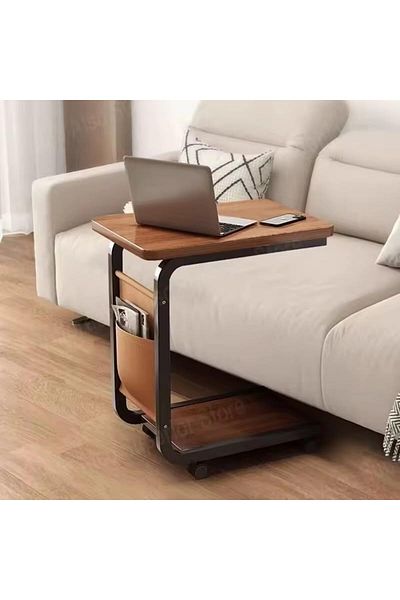 Generic C Shaped End Table, Side Table with Metal Frame, End Table TV Tray, Sofa Table With Rolling Casters,