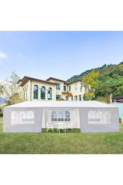 SERSIMO Pavilion Tent 9x3m For Garden Or Events, With 8 Side Walls, White
