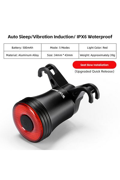 Choice 0701450 B Style WEST BIKING Smart Bike Taillight IPX6 Waterproof Intelligent Sensing Tail Light Cycl
