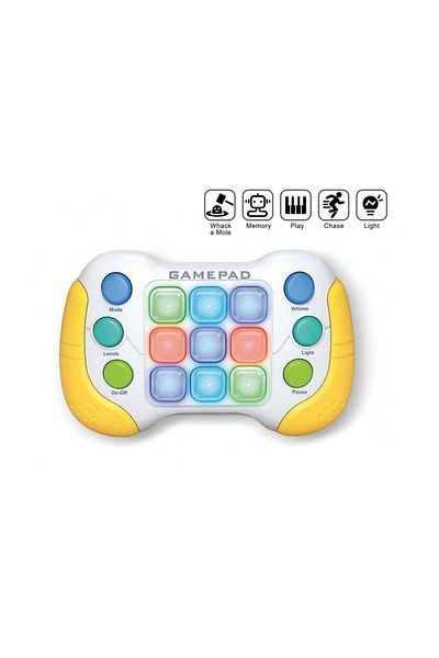 Flippy Interactive Toy, Pop It Console, 6 Buttons, 5 Modes, 600 Levels, 3 Years, Yellow/gray