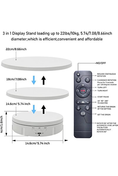 Choice WHITE Photography Turntable Electric Rotating Display Stand 360 Degree with Remote Control Motorized