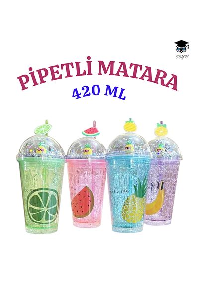 SEYFİKİRTASİYE 1 Patterned Plastic Straw Cup 420 ml Mixed Color Shipping