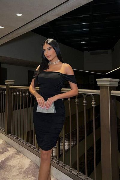 Mossta Off Shoulder Smocked Sandy Dress - Black