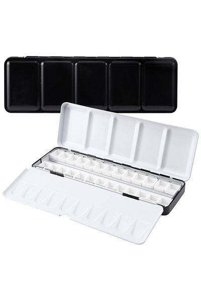 Choice Black Empty Watercolor Palette, Metal Watercolor Tin with 26pcs Half Pans Paint Case with Lid Paint