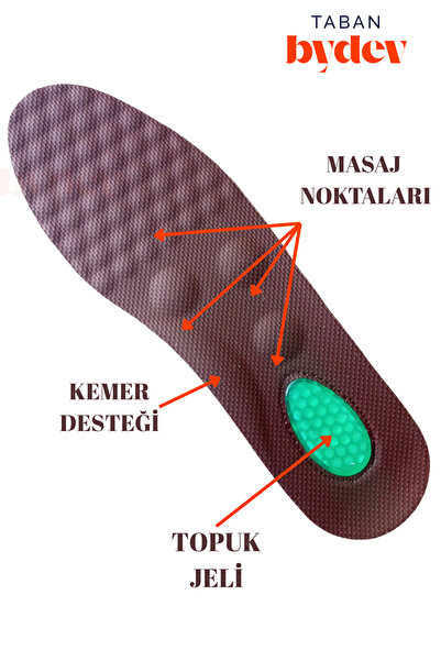 Bydev Taban Jel Destekli Ayakkabı Iç Taban Kahverengi Ortopedik Ayakkabı Tabanı