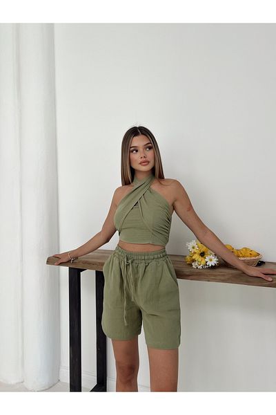 Cistern İstanbul Women's Tie Detail Muslin Fabric Shorts Set