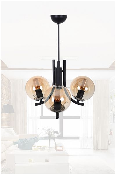MŞ Aydınlatma Tetra Black Chrome 3 Honey Glass Chandelier