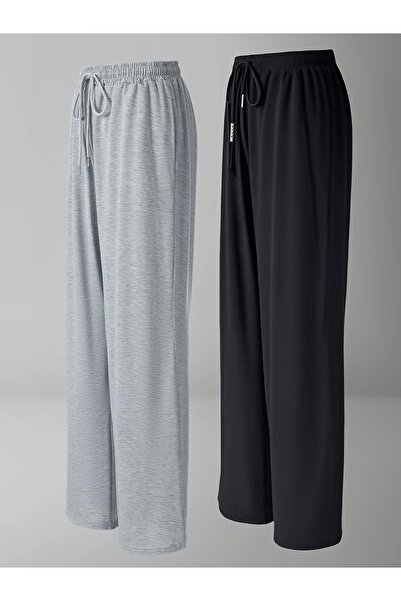 NURVES Two Pieces Black Gray Comfortable Fit Straight Leg Tracking Pants