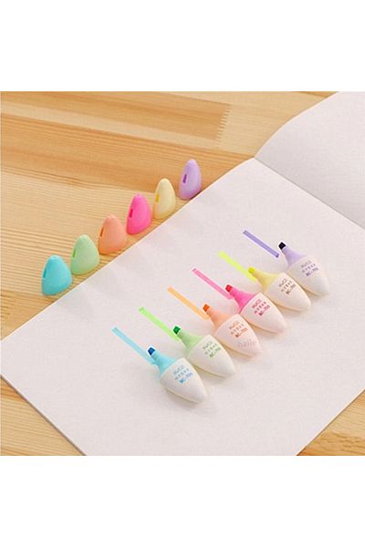 Choice 6 color-leaf 6Pcs Kawaii Mini Pills Highlighter Pen Set Cute Funny Smiling Face Fluorescent Marker P