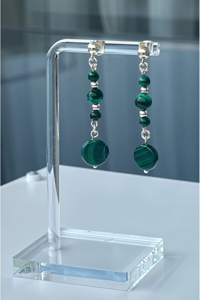 PureBlueCollection 925 Ayar Gümüş Malahit Doğal Taş Sallantılı Küpe