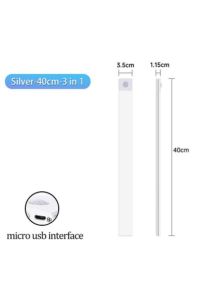 Choice Silver-40cm 3 Colors in One Lamp Cabinet Light USB Rechargeable Motion Sensor Led Three Colors In On