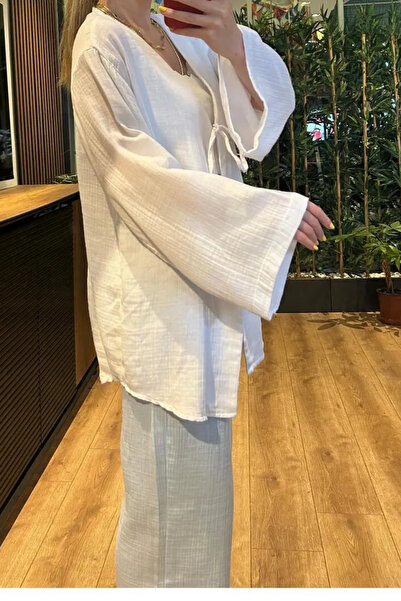 Mogi Butik Women's Double Tie Muslin Fabric Kimono 3085