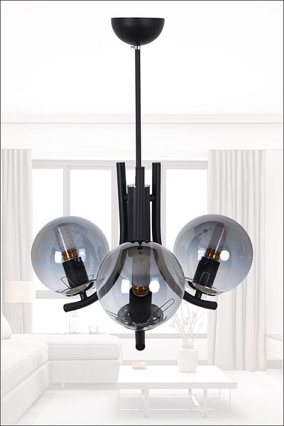 MŞ Aydınlatma Tetra Black Chrome 3 Smoked Glass Chandelier