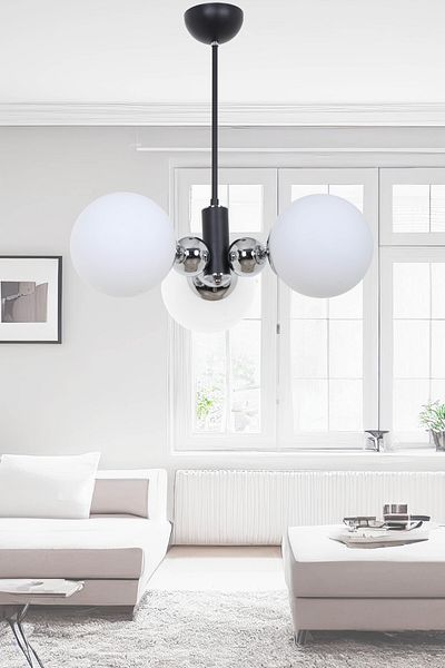 MŞ Aydınlatma Orbic Black Chrome 3 White Glass Chandelier