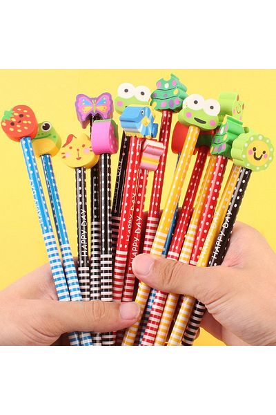 Choice 40pcs Randomly Cartoon Animals HB Pencil Wooden Pencil with Removable Eraser Cute Erasable Corrector