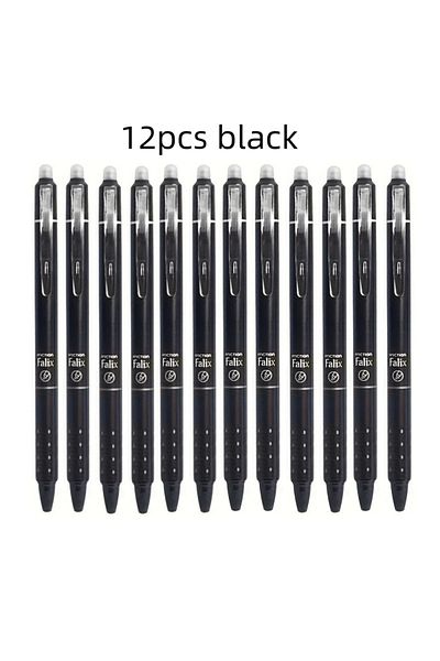 Choice 12pcs black 12pcs Press Type Erasable Gel Pens 0.5mm Black/Blue Ink Bullet Washable Handle Magic Ref
