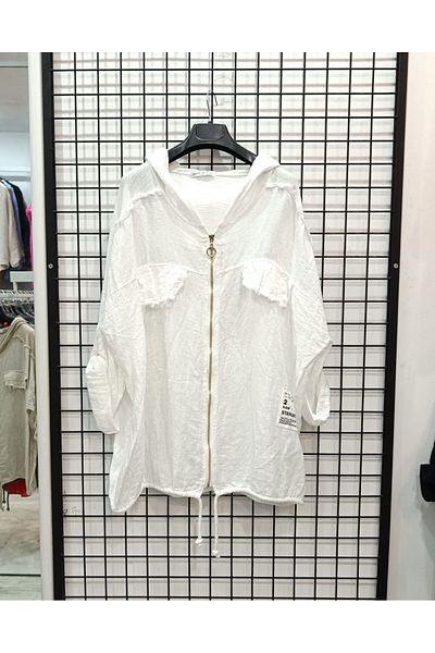 Butik Şans Hooded Mesh Detailed Zippered Italian Linen Jacket