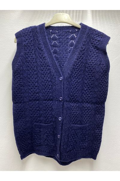 Şen Mother's Pocket Buttoned Knitted Vest Standard Size with Dowry