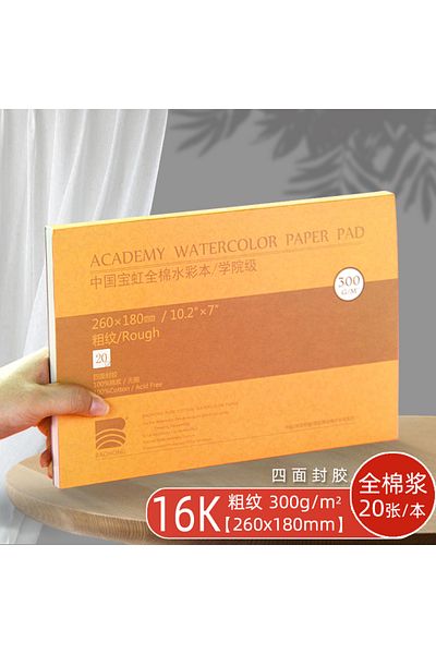 Choice 16K 260x180mm Rough Baohong Academy Watercolor Pad 20 Sheets Glue Bound Acid-Free 300G 140LB Paper W