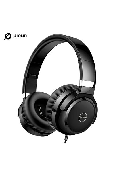 Picun Black Picun C60 Wired On-Ear Headphones with Mic & Volume Control Noise Isolating Computer Wired