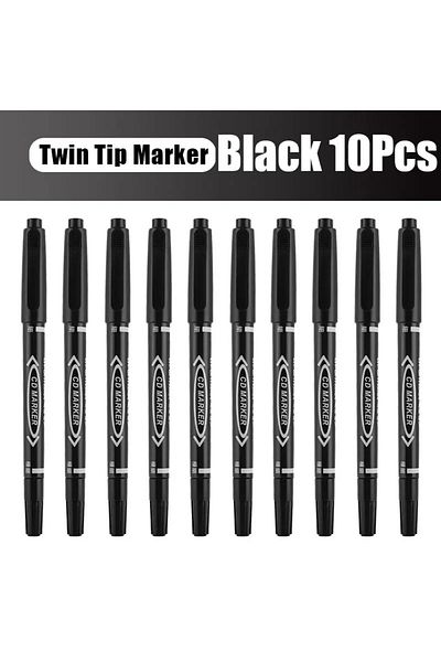 Choice Black-10Pcs 5/10 Pcs Twin Tip Permanent Marker Black/Blue/Red Oil Marker Pen Fine Nid Marker Ink Sta
