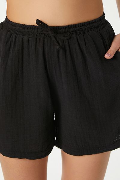 Ritnice Women's Jamie 100% Cotton Muslin Black Shorts with Elastic Waist