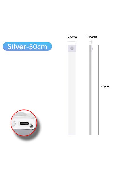 Choice Silver-50cm 3 Colors in One Lamp Cabinet Light USB Rechargeable Motion Sensor Led Three Colors In On